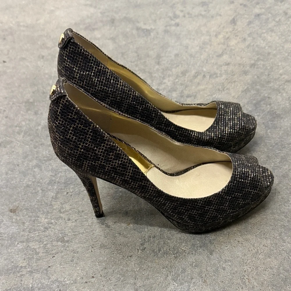 Michael Kors Glittering Black Peep Toe Heels